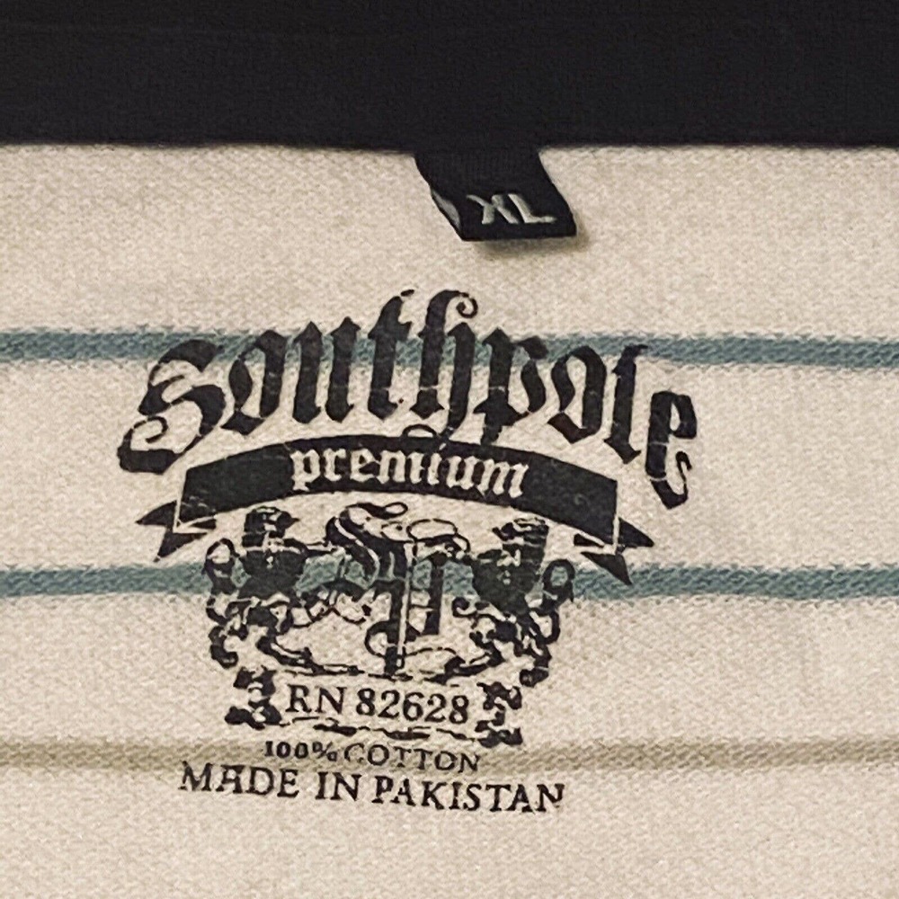 South Pole Polo Shirt Mens Size XL Black Green White Striped With Collar - Picture 2 of 16